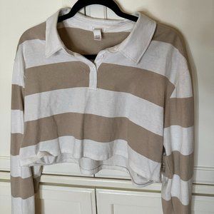 FULL TILT Stripe Womens Tan Crop Polo Tee